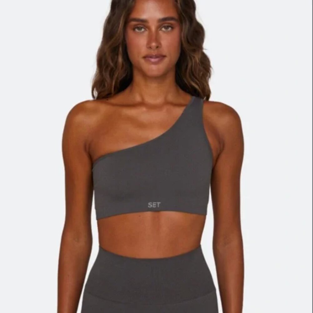 FULL SET Set Active RIBBED one shoulder bra+ leggings sculptflex CONCRETE JUNGLE